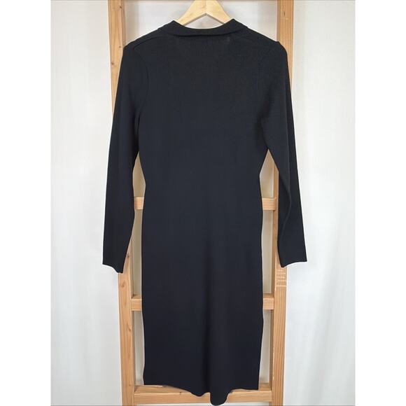 NWT Apricot Black Collared V Neck Ribbed Side Slits Sweater Dress #1411 Size MED - Picture 4 of 6